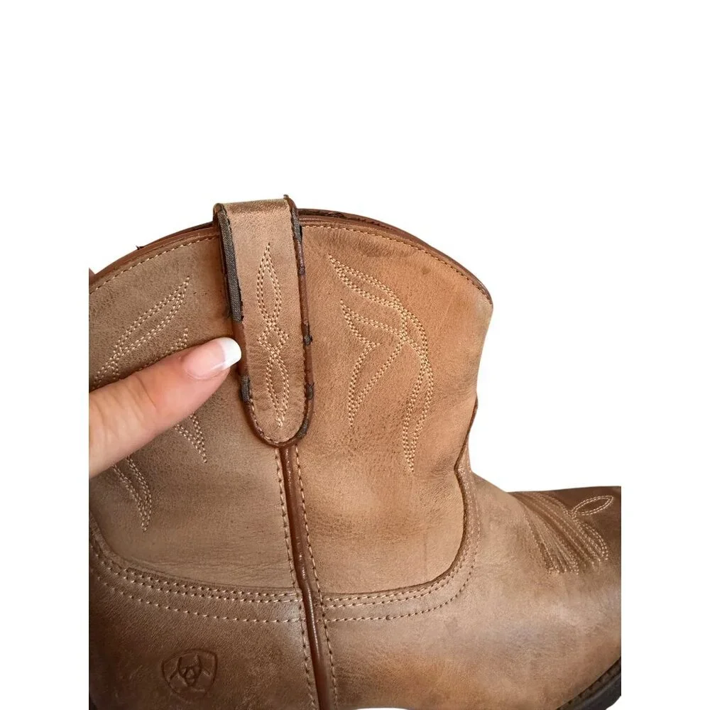Ariat Womens Darlin Booties Size 6.5 Tan Leather Almond New West Heel Western